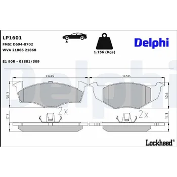 Brzdová destička Sada brzdových destiček, kotoučová brzda DELPHI LP1601