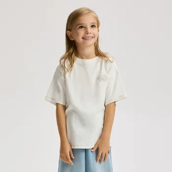 Dívčí tričko Reserved - Volné tričko s potiskem - krémová - 478FT-01X - 478FT-01X-152