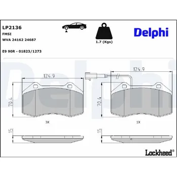 Brzdová destička Sada brzdových destiček, kotoučová brzda DELPHI LP2136
