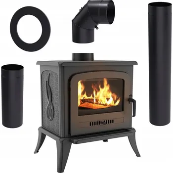 Krbová kamna Samostatně stojící krbová kamna KRATKI KOZA K7 5kW O130 litinová montážní sada KOZA/K7/ZESTAW