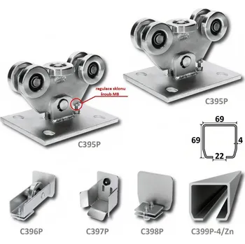 Pohon brány sada pro nesenou bránu C Set Piccolo/Zn - sada kování na posuvné samonosné brány do šířky otvoru 4,5 m, C profil zinkovaný 69 x 69 x 4 mm, 2 x vozík, kapsa, kolo, uzávěr