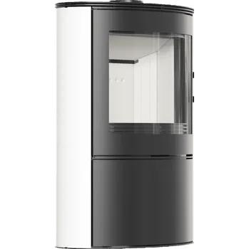 Krbová kamna Ocelová kachlová kamna na dřevo KRATKI AB S/2, průměr 150, 10 kW bílý samozav. dv. KOZA/AB/S/2/KAFEL/BIALA/BA1