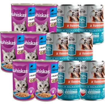 Krmivo pro kočku WHISKAS Adult tuňák 6x400g + Frendi kousky v jemné omáčce s lososem 6x400g