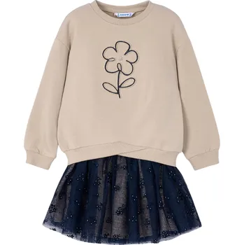 Kojenecký overall MAYORAL dívčí tylová sukně a mikina béžová, modrá vel. 122 cm