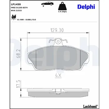 Brzdová destička Sada brzdových destiček, kotoučová brzda DELPHI LP1450