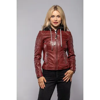 Dámská casual bunda Červená kožená bunda s kapucí GWAlice DB Velikost S