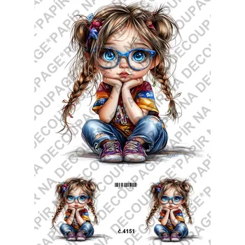 Umělecký papír Rýžový a soft papír na decoupage - Holčička s brýlemi - KB04151 Materiál: Soft, Rozměr: A4