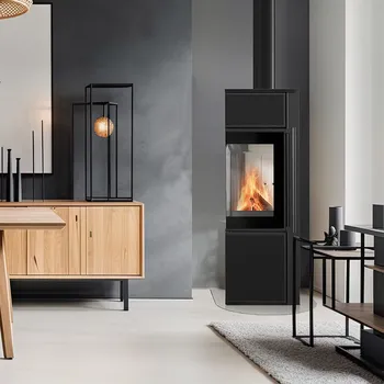 Krbová kamna Ocelová kamna na dřevo KRATKI TORA/S 8 kW, průměr 150 křemenný sintr Nero Assoluto TORA/S/Q/N/A