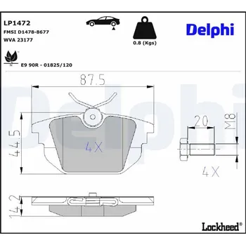 Brzdová destička Sada brzdových destiček, kotoučová brzda DELPHI LP1472
