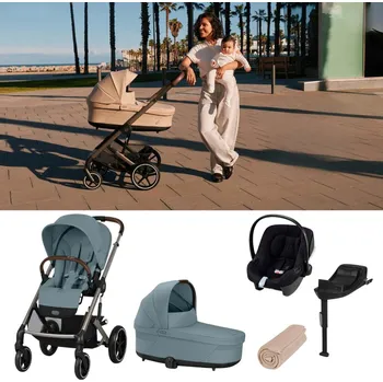 Kočárek CYBEX Výhodný set Balios Stormy Blue + Lůžko + Autosedačka se základnou