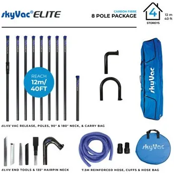 Tyč k vysavači Exteriérové modulární sací trubky SkyVac Elite 50 mm — sada 12 m (8 dílů, karbon)