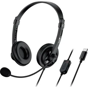 Sluchátka Genius HS-230U, Headset, náhlavní, drátový, s mikrofonem, ovládání hlasitosti, kabel 2,4 m, USB-C, černý