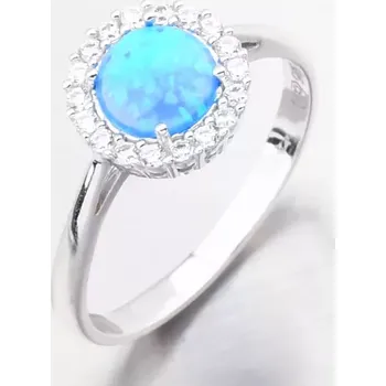 Šperk Dámský prsten bílé zlato 585 zirkon modrý opál a 11R-351 velikost 51