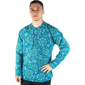 Pánská košile Kurta Mystic Mushrooms Blue - pánská košile s dlouhým rukávem, Sittar XXL