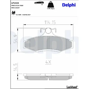 Brzdová destička Sada brzdových destiček, kotoučová brzda DELPHI LP1424