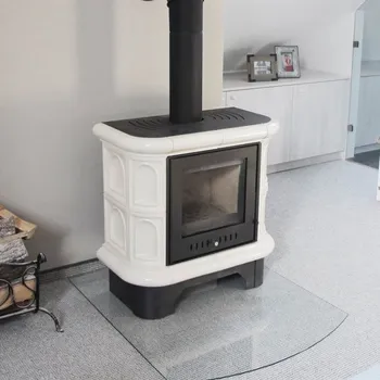 Ocelova kachlova kamna na dřevo KRATKI WK 440, průměr 130, 5,5 kW krémový WK/440/KAFEL/K