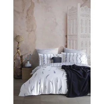 Povlečení Bílé/modré povlečení na jednolůžko z bavlněného saténu 140x200 cm Marseille Floral – Mila Home Luxury ID_1813878