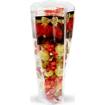 Bonboniéra Selllot, s.r.o., K Hájům 34, 155 00 Praha 5 - Vyrobeno v Itálii Mix pralinek v plastové dóze - Růže s mašlí 500g