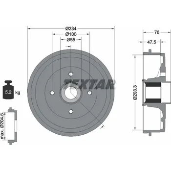 Brzdový buben TEXTAR Brzdový buben 94045800