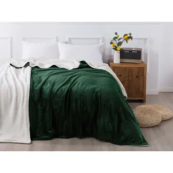 XPOSE® Mikroplyšová deka Exclusive s beránkem - tmavě zelená 140x200 cm, Mikroplyš s beránkem + Prodloužená možnost vrácení zboží do 50 dnů