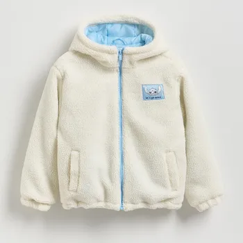 Dívčí bunda Reserved - Džínová bunda Lilo i Stitch s beránkem - krémová - 244EX-01X - 244EX-01X-164