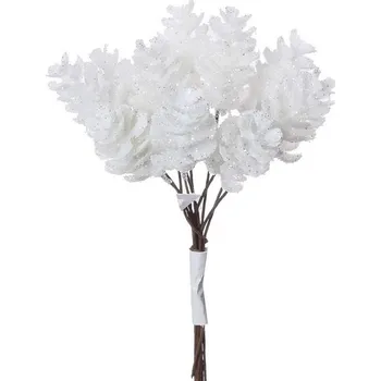umělá květina Dekorace na drátku, BÍLÉ ŠIŠKY, třpytivé 12cm, 10ks/svazek