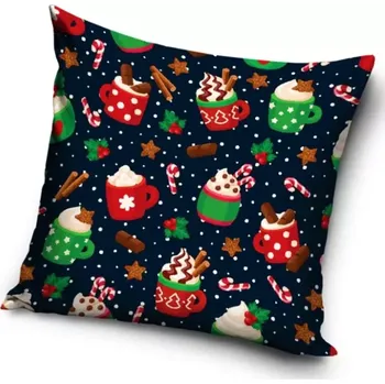 Dekorativní polštářek Vánoční Sametový dekorační polštářek Vánoce Hrníčky 40x40 cm