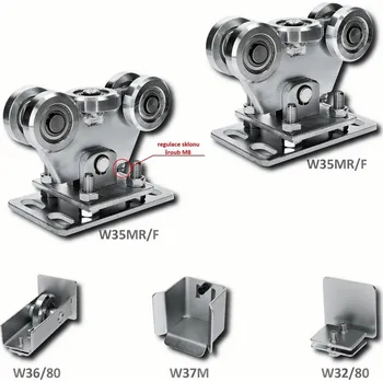 sada pro nesenou bránu W Set 80/F - sada kování pro posuvnou samonosnou bránu do 450 kg, 2x vozík, kapsa, kolo, určené pro profil 80 x 80 x 5 mm