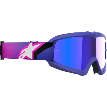 Motocyklové brýle Dětské motokrosové / enduro / MTB brýle ALPINESTARS VISION CORP barva fialová, modrá zrcadlová čočka (brýle pro juniorské jezdce, navržené speciálně pro menší helmy a tvary obličeje dětí)