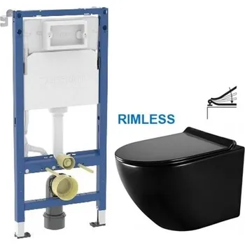 Klozet GEBERIT DuofixBasic bez tlačítka + WC MEXEN LENA ČERNÁ Rimless + SEDÁTKO 458.103.00.2 X ME01