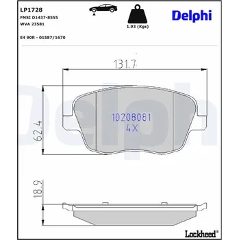 Brzdová destička Sada brzdových destiček, kotoučová brzda DELPHI LP1728