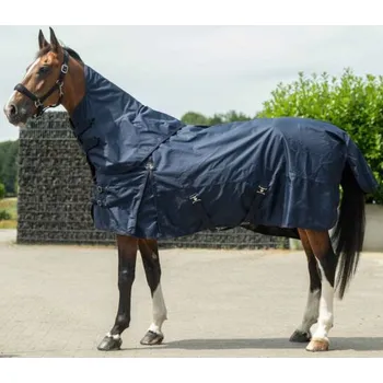 Deka pro koně HKM Výběhová deka Kombi 2, 600D, s krkem, bez linerů, tmavě modrá - 135