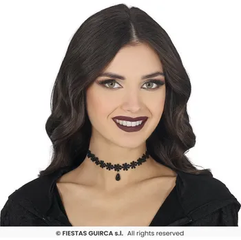 Náhrdelník Černý krajkovaný choker náhrdelník s květinami