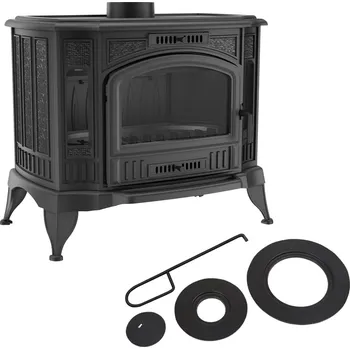 Litinová kamna na dřevo KRATKI K9, průměr 150, 9 kW KOLEČKA NA PLOTNU KE KAMNŮM KOZA/K9/150/ZESTAW/FAJERKI