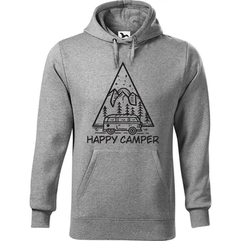 Pánská mikina DOBRÝ TRIKO Pánská mikina s potiskem Happy camper Velikost pánské mikiny: 5XL, Barva: Tmavě šedý melír