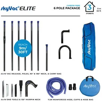 Tyč k vysavači Exteriérové modulární sací trubky SkyVac Elite 50 mm — sada 9 m (6 dílů, karbon)