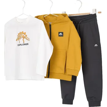 MAYORAL chlapecký set 3ks tričko DR, mikina, tepláky žlutá, šedá vel. 128 cm