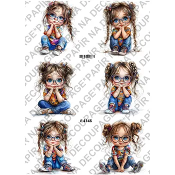 Umělecký papír Rýžový a soft papír na decoupage - Holčička s brýlemi - KB04146 Materiál: Soft, Rozměr: A4