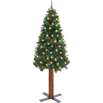 Bytová dekorace vidaXL Úzký vánoční stromeček s LED pravé dřevo a šišky zelený 150 cm