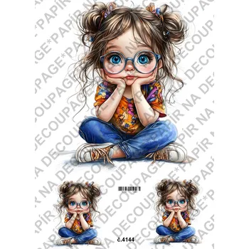 Umělecký papír Rýžový a soft papír na decoupage - Holčička s brýlemi - KB04144 Materiál: Soft, Rozměr: A4