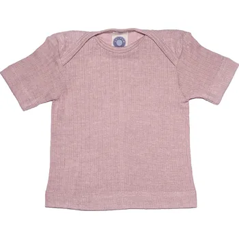 Dětské triko s krátkým rukávem z merino vlny, bavlny a hedvábí růžový melír Cosilana Velikost: 98/104