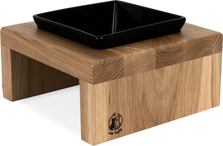 Svět Tlapky Stojánek na 1 keramickou misku pro psa GASTON PLUS Dřevina nebo odstín: Dub červený (dřevo), Miska (rozměry): miska 14 x 14cm (20 x 20cm), Výška: 10cm (malé plemeno)