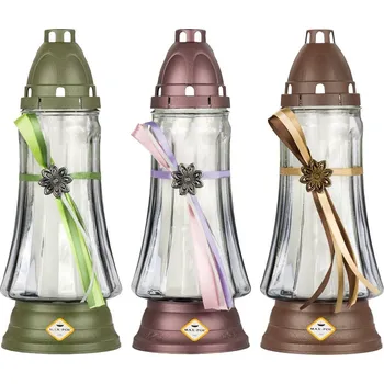 Smuteční dekorace Lampa hřbitovní SILUETA S KVĚTINOU skleněná 110g d11x29cm