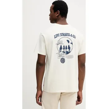 Pánské tričko Bavlněné tričko Levi's pánské, béžová barva, s potiskem, 87373 87373.0374 01A, vel. XL