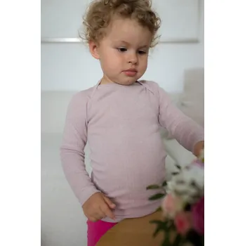Dětské triko s dlouhým rukávem z merino vlny, bavlny a hedvábí světle růžový melír Cosilana Velikost: 86/92