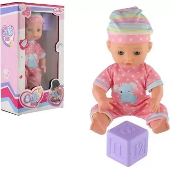 Panenka miminko 25 cm s pevnym tělem a kostkou v krabici