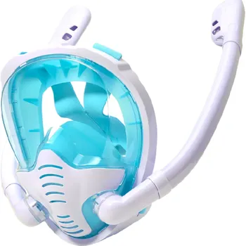 Celoobličejová maska na šnorchlování L/XL s dvojitým šnorchlem, ventilem proti vniknutí vody, držákem na kameru a špunty do uší zelená