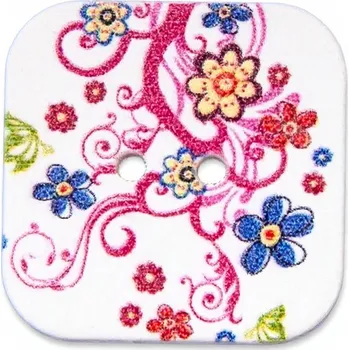 Knoflík Knoflík dřevěný 40 mm čtvercový - květiny ornament (6)