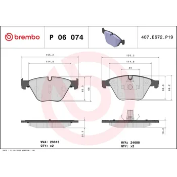 Brzdová destička Sada brzdových destiček, kotoučová brzda BREMBO P 06 074