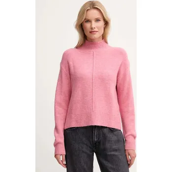 Dámský svetr Svetr z vlněné směsi Pepe Jeans dámský, růžová barva, s pologolfem, PL7000032 34X, vel. S